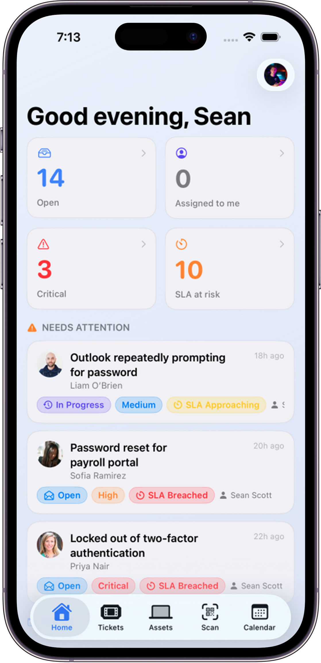 UniDesk home dashboard on iPhone